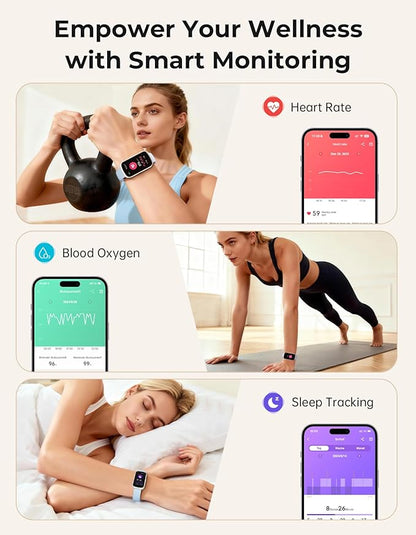 Fitness Tracker with 24/7 Heart Rate Monitor, Sleep Tracker - 3 ATM Waterproof Fitness Watch Calorie Step Counter Smart Watch Includes 3 Sport Bands for Android iOS Women Men, Starlight/Blue
