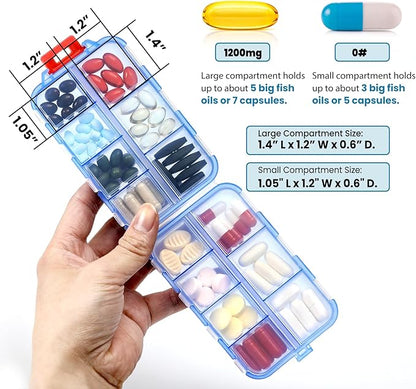 3 Pack 14 GRIDS Travel Pill Organizer Box with Labels - Travel Medicine Case Kit - Pocket Daily Pharmacy Container - Travel Medication Holder Dispenser for Fish Oil Vitamin Supplement Storage - Clear