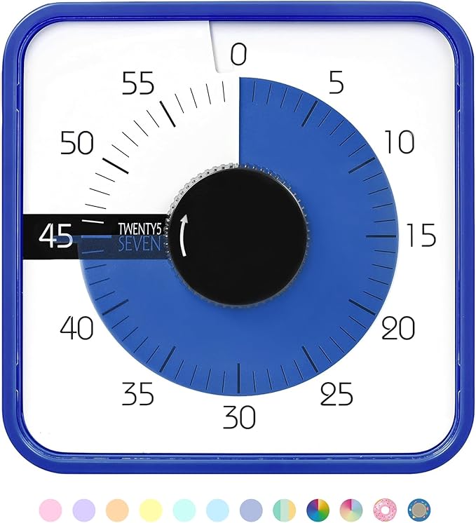 TWENTY5 SEVEN Countdown Timer 7.5 inch; 60 Minute 1 Hour Visual Timer – Classroom Teaching Tool Office Meeting, Mechanical Countdown Clock for Kids Exam Time Management Magnetic, Navy Blue