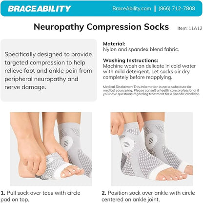 BraceAbility Neuropathy Socks (3 Pairs) - Multipack Peripheral Compression Diabetic Toeless Foot Sleeves for Nerve Damage in Feet, Ankle Gout, Plantar Fasciitis Relief for Men and Women (M - Black)