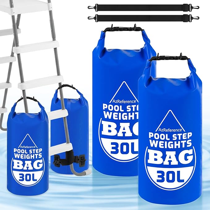 2 Pack Heavy Duty 30L/65LB Pool Ladder Weights, 500D PVC Waterproof Pool Step Sand Bags for Above Ground Swimming Pools Stair, Universal Foldable Pool Stair Weight with Handles