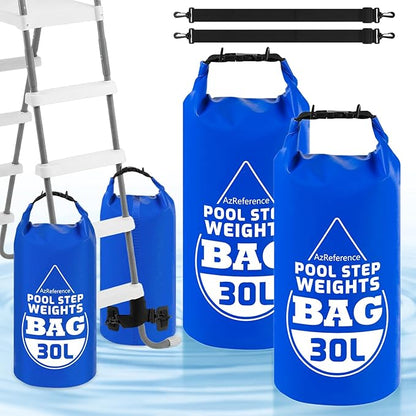 2 Pack Heavy Duty 30L/65LB Pool Ladder Weights, 500D PVC Waterproof Pool Step Sand Bags for Above Ground Swimming Pools Stair, Universal Foldable Pool Stair Weight with Handles