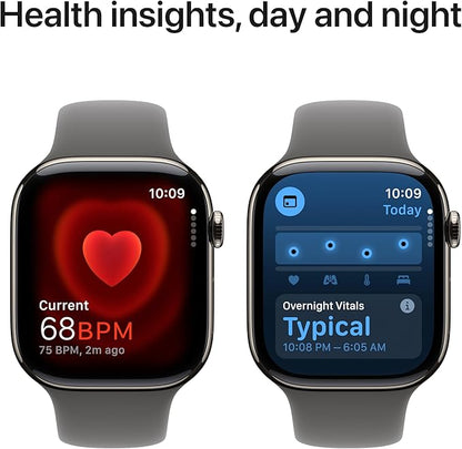 Apple Watch Series 10 [GPS + Cellular 46mm] with Natural Titanium Case with Stone Gray Sport Band - M/L. Fitness Tracker, ECG App, Always-On Retina Display, Water Resistant with AppleCare+ (2 Years)
