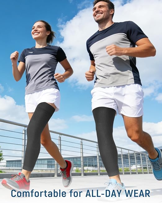 Leg Compression Sleeve - Full Length Knee Sleeve Covers Thigh, Knee and Calf, Stays in Place for Sports, Soft and Elastic for Comfort, X-Large