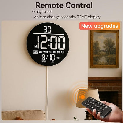 JALL 10" Large Digital Wall Clock with Seconds, Alarm Countdown Timer, Big LED Display, RGB Color, DST, Temperature, Mounted for Bedroom Living Room Office Classroom Gym, Xmas Birthday Gift, RGB