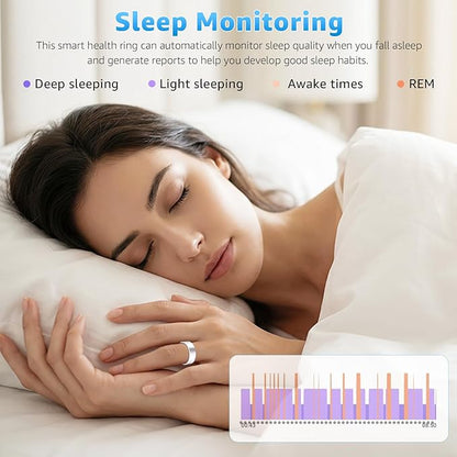 Smart Ring Health Tracker for Women & Men, Fitness Ring with Heart Rate Blood Oxygen, Sleep monitor, Step Tracker, IP68 Waterproof Compatible with iOS & Android, No Subscription Fee (Silver, 8)
