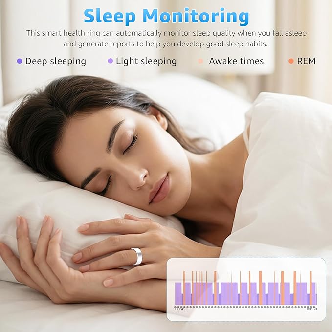 Smart Ring Health Tracker for Women & Men, Fitness Ring with Heart Rate Blood Oxygen, Sleep monitor, Step Tracker, IP68 Waterproof Compatible with iOS & Android, No Subscription Fee (Silver, 12)