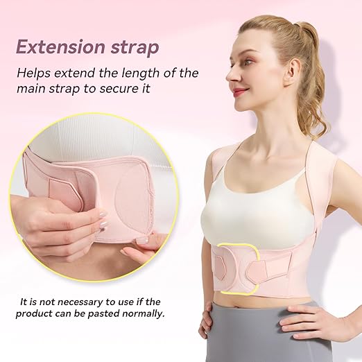 VOKOKOYA Posture Corrector for Women and Men,Adjustable Shoulder Straightener,Back Support Brace,Upper Spine scoliosis, hunchback Pink Large
