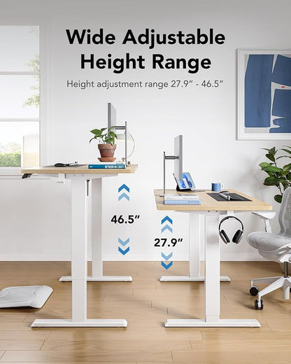 HUANUO 40" x 24" Electric Standing Desk Adjustable Height, 4 Memory Height Settings, Headphone Hook, Cable Manager, Sit Stand Up Desk for Home Office & Computer Workstation, Natural
