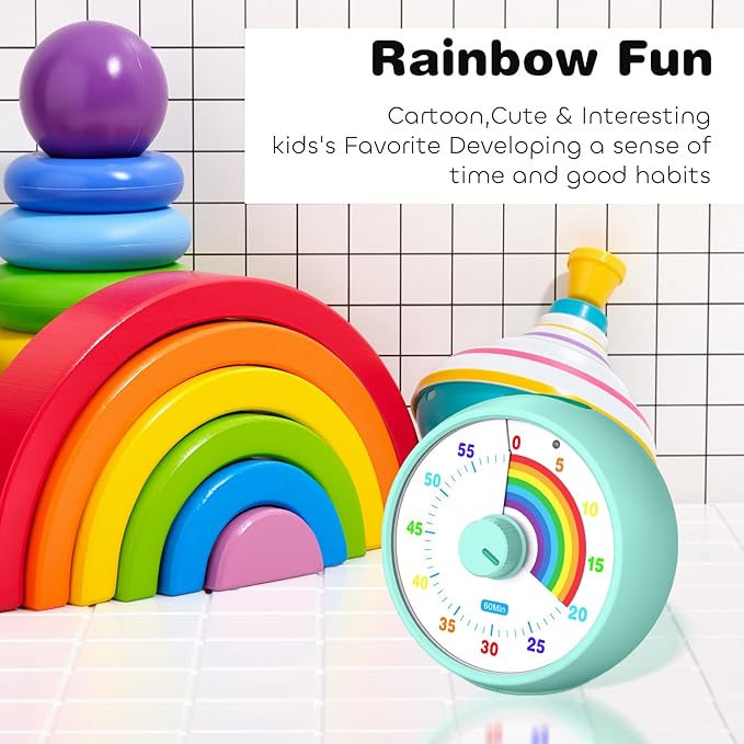 Visual Timer for Kids, 60-Minute Countdown Timer for Classroom Office Kitchen, Desk Timer Kids Time Management Tools with Silent Operation, Pomodoro Time Rainbow Pattern(Tiffany)