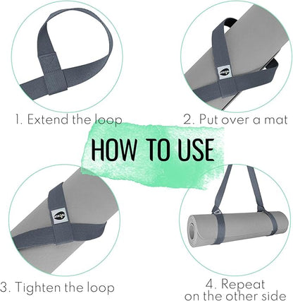TECEUM Yoga Mat Strap – 30+ Colors – Adjustable Mat Holder Sling Carrier for All Mats [Mat Not Included]