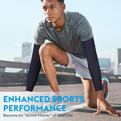 KEKING® Compression Arm Sleeves, Firm 20-30mmHg Graduated Compression Full Arm Support for Recovery, Pain Relief, Tendonitis, Golfers & Tennis Elbow Brace, Workouts Sports - Latex Free Dark Blue XXL