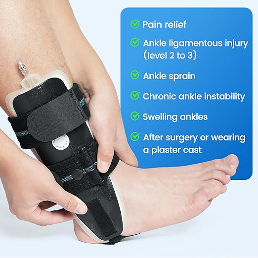 Velpeau Air Gel Foam Ankle Stabilizer Support Brace for Sprained Ankle, Ligament Injury, Tendonitis, Adjustable Rigid Stirrup Ankle Splint for Women and Men (Inflatable Version, Small, Left Foot)