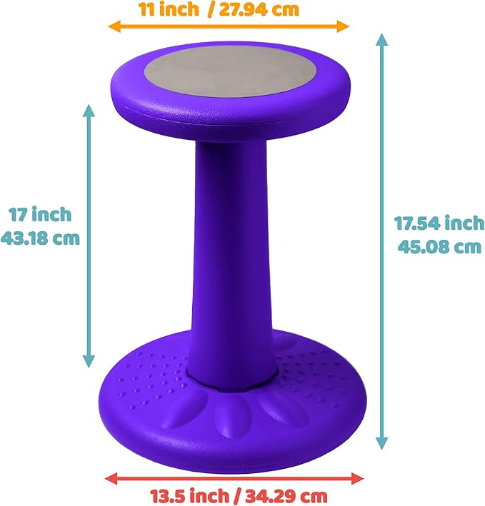 ActiveChairs Kids Wobble Chair, Flexible Elementary Classroom Seating, Improves Focus, Posture and Helps ADHD/ADD, Sensory Desk Chairs, Pre-Teen 17.75" Active Fidget Chairs, Ages 7-12, Purple