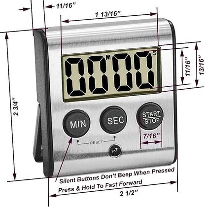 Elegant Digital Kitchen Timer - Stainless Steel Model eT-23, Super Strong Magnetic Back, Loud Alarm, Large Display, Auto Memory, Auto Shut-Off (12-Pack eT-23)