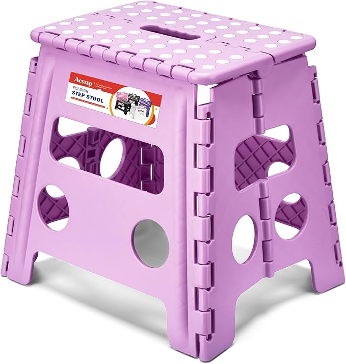 ACSTEP 13 Inch Folding Step Stool,Foldable Step Stools for Kids and Adults 300 LB Capacity, 300 LB Capacit Suitable for Kitchen Fishing (Light Purple)