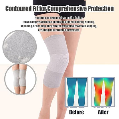 Bamboo Charcoal Compression Knee Sleeve - 2 Pairs Elastic Warm Knee Brace for Men and Women - Compression Knee Pads for Arthritis (Black+Gray, Medium)