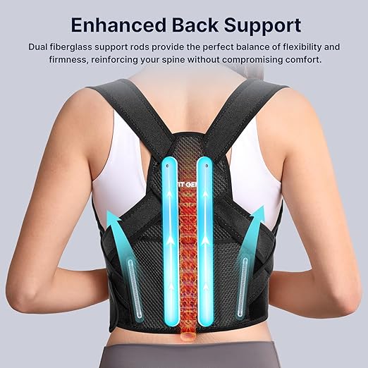 Fit Geno Posture Corrector for Women & Men: Adjustable Lightweight Upper Back Brace for Neck Shoulder & Upper Back Pain Relief - Improve Posture Correct Hunchback Slouching Invisible Under Clothes (M/L Under Bust 35" - 47")
