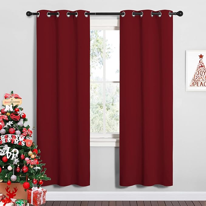 NICETOWN Christmas Window Curtains Blackout Drapes, Thermal Insulated Christmas Decorative Blackout Curtains/Draperies for Laundry Room (Burgundy Red, One Pair, 34 by 72-inch)