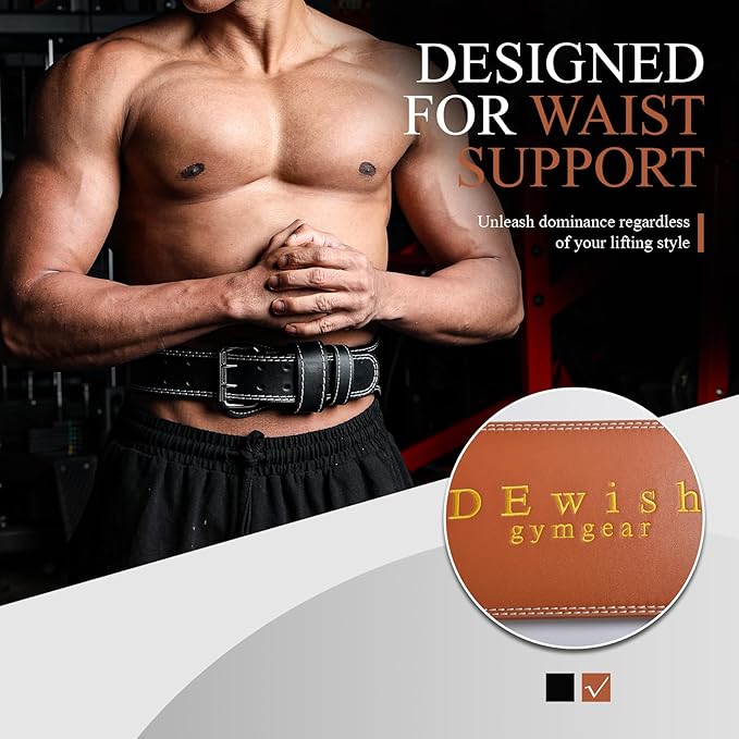 7mm Genuine Leather Weightlifting Belt, 4”& 6”Width, Double Prong Power Belt for Gym Bodybuilding, weightlifting, powerlifting, squats and deadlifts