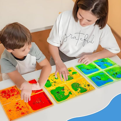 Onyoloy Liquid Sensory Soft Gel Tiles - 12" x 12" Square Multicolor Sensory Toys - Set of 9, Water Sensory Toys for Nurseries, Playrooms, Toddlers and Kids with Autism.