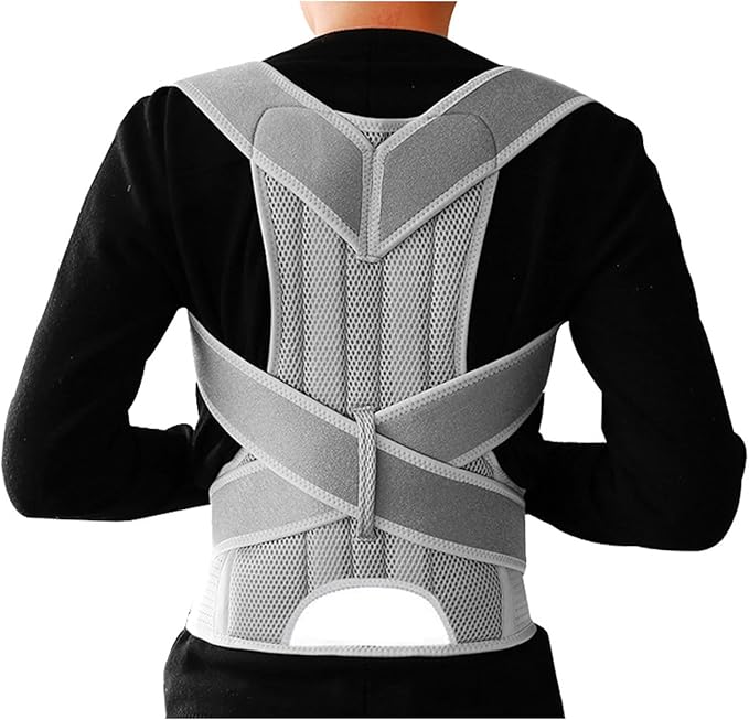 Posture Corrector for Women and Men, Adjustable Back Straightener Posture Corrector,Upper Lower Back Brace Support Belt for Men Women Body Neck Shoulder Trainer (L, Grey)