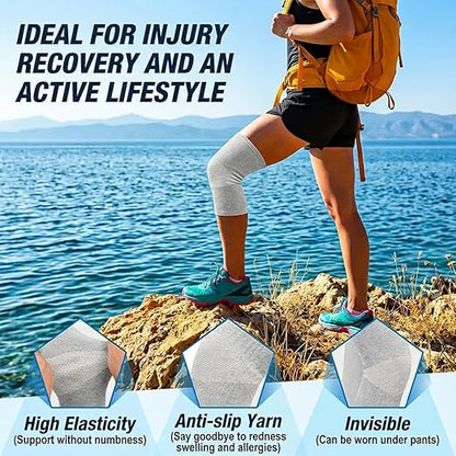Premium Bamboo Knee Sleeve - 1 Pair Bamboo Compression Knee Sleeve for Women & Men, Anti-Slip Elastic Sport Warm Knee Brace for Arthritis (Gray,X-Large)