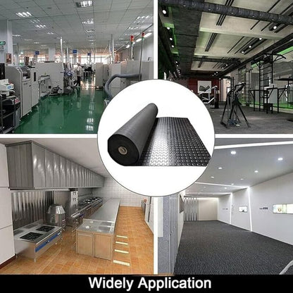 3mm Coin-Grip Rubber Flooring Roll - Easy to Cut Waterproof Anti-Slip Mat, Heavy Duty Floor Protection for Garage, Gym, Stable, Basement, Kennel, 4' x 8'