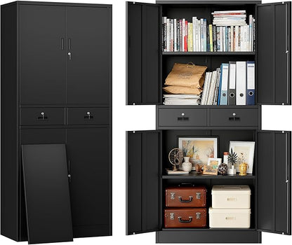 BESFUR Metal Cabinet, Garage Storage Cabinet with Drawers and Adjustable Shelves for Garage, Office, Classroom- Black