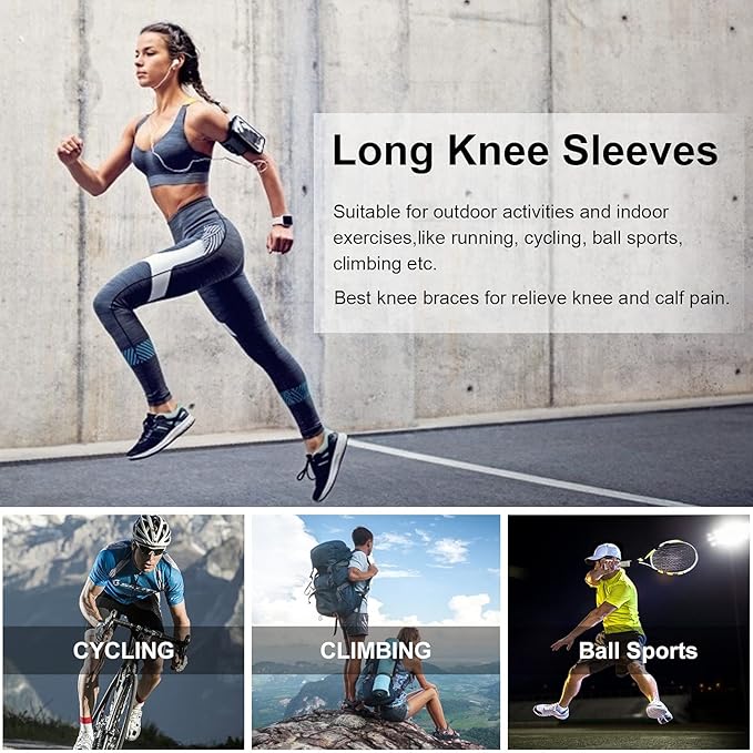 Full Leg Sleeves Long Compression Leg Sleeve Knee Sleeves Protect Leg, for Man Women Basketball, Arthritis Cycling Sport