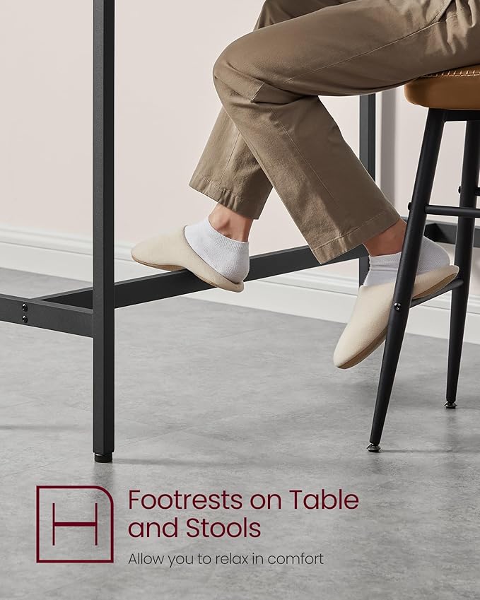 VASAGLE Bar Table, Narrow Long Kitchen Dining Table, Sturdy Metal Frame, Industrial, 15.7 x 47.2 x 35.4 Inches, Rustic Brown and Ink Black ULBT120B01