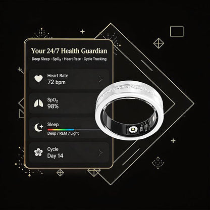 Diamond Smart Ring for Women, Fitness & Vital Signs Monitoring, Sleep Tracker, Remote Photography, No Subscription, Ladies Gift, iOS & Android(Silver,7#)