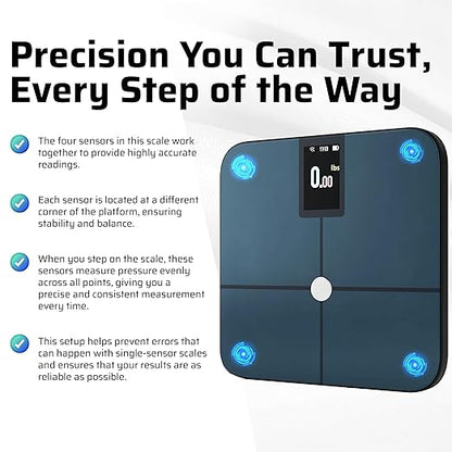 Premium Smart Digital Body Weight Scale - 4 Electrodes – 25+Metrics -Rechargeable- WiFi & Bluetooth - Full Body Analysis -Track Body Fat, Muscle Mass, Fat Percentage, Sleek Design