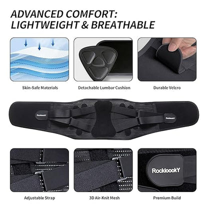 Lower Back Brace for Women Men, Adjustable Lumbar Support with 3D Pad, Breathable Ergonomic Support Belt with Metal Stays for Work, Lifting, Drive, Black,Size L,Waist 38"-45"