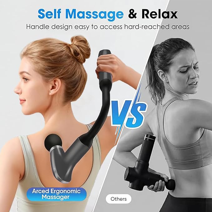 Massage Gun with Upgraded Extension Handle, Massage Gun Deep Tissue - Back Massager for Relief Deep Tissue, Muscles/Neck/Shoulders/Waist/Legs Massager,5 Replaceable Heads&9 Speed Levels (Space Silver)