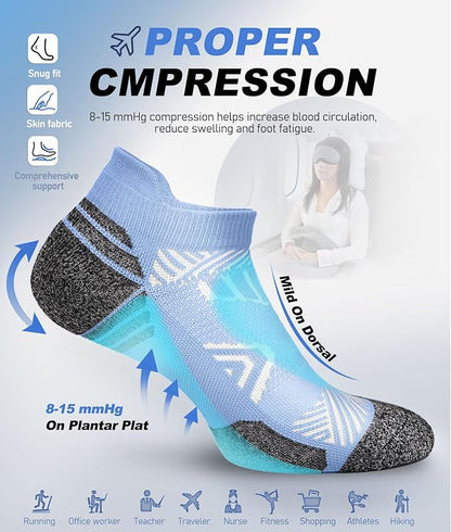 Cushioned Cotton Ankle Compression Socks for Men Women 6 Pairs Wicking Low Cut Arch Support Plantar Fasciitis Socks