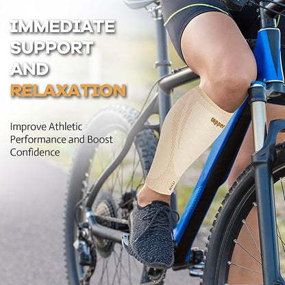 Copper Calf Compression Sleeves for Men & Women - High Stretch Graduated Compression with Anti-Slip Grip | Breathable & Smooth Lining Footless Design for Runners, Shin Splints, Leg Fatigue & Travel (Nude, X-Large)