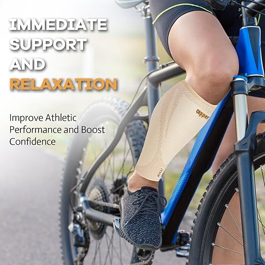Copper Calf Compression Sleeves for Men & Women - High Stretch Graduated Compression with Anti-Slip Grip | Breathable & Smooth Lining Footless Design for Runners, Shin Splints, Leg Fatigue & Travel (Nude, XX-Large)