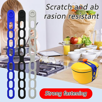 21.3 Inch Reusable Silicone Tie - Self-Locking Elastic Strap for Bento Box/Slow Cooker Lid/Pot, Multi-Use Organizer for Cords/Curtain/Yoga Mat/Camping Gear, BPA-Free & Dishwasher Safe (Black 1PCS)