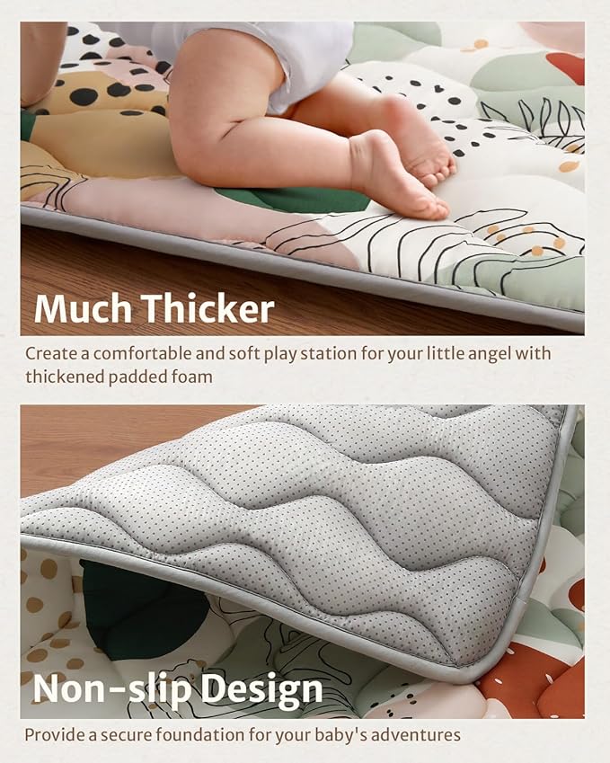 Blissful Diary Portable Baby Play Mats for Floor, Thicker Cushioned Foldable Baby Crawling Mat for Indoor Outdoor, Modern Abstract 43" X 43"