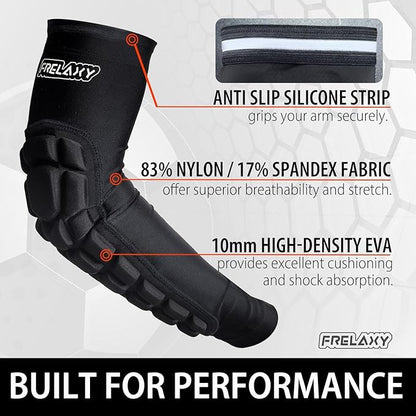 Frelaxy Padded Elbow Forearm Sleeves 2 Pack Compression Crashproof Arm Pads for Football Basketball Volleyball Soccer