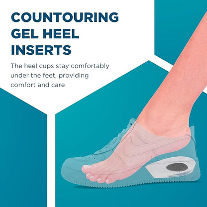 Heel Cups for Achilles Tendonitis & Plantar Fasciitis - 2 Pack Gel Shoe Inserts for Heel Pain Relief, Arch Support, for Women & Men