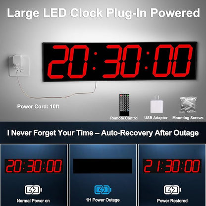 CHKOSDA Large Digital Wall Clock 28" with GPS Auto-Sync, Remote Control & Timer, Wall-Mounted for Classroom, Office, Gym, Conference Room