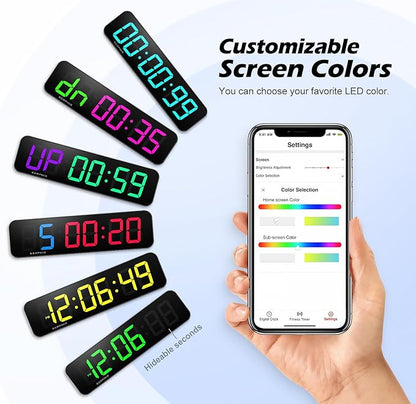 15.2" Gym Timer, Large Digital Gym Clock Wall with App & Remote Control, Customizable LED Colors, Count Down & Up, Stopwatch, Digital Timer for Fitness Classroom Home Garage Outdoor