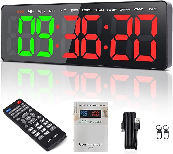 Gym Timer, 16.5" Large Digital Wall Clock for Gym Interval Workout, Remote Control LED Digital Timer for Home Decor, Living Room, Office, Gym, Classroom
