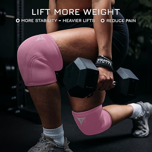 BREAKING LIMITS Pink Knee Sleeves Weightlifting Women - Gym Knee Sleeves for Women - 7MM Knee Wraps for Squats, Lifting & Powerlifting (L)