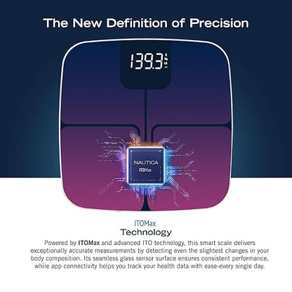 Nautica Body Tracker Digital Bathroom Scale, Bluetooth-Enabled Smart Scale with BMI, Body Fat, Muscle Mass Tracking & More, Syncs with Smartphone App for Body Composition Tracking, 440 Lbs.