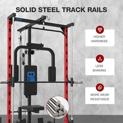 FAGUS Smith Machine Home Gym Power Cage with Pulley System, Space Saving Design Squat Rack with Full Body Strength Training Attachments, PEC Station & Fixed Cable Crossover Optional