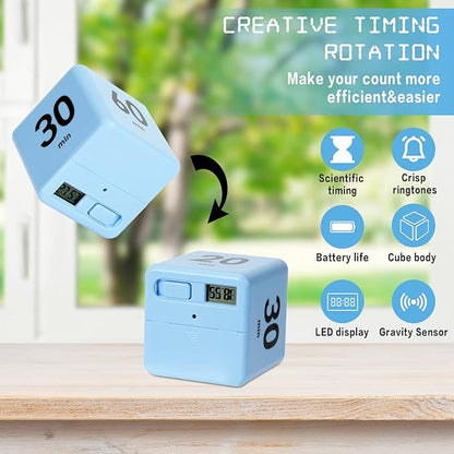 Weewooday Cube Timer, Gravity Sensor Flip Timer for ADHD Productivity, Classroom Kitchen Study Workout Cooking Desk Timers for Time Management, 15 20 30 60 Minutes Countdown Tool(Blue)