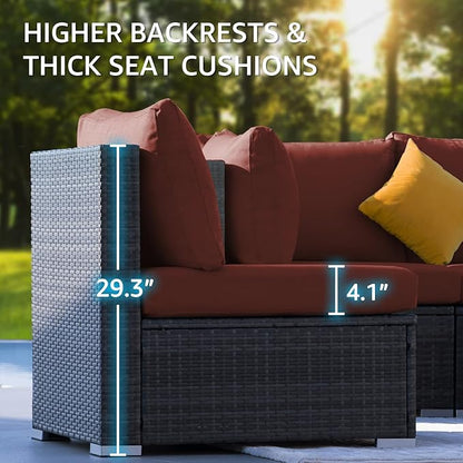 NICESOUL 11 Piece Outdoor Conversation Set with Firepit Propane/Gas, 29.3'' High Back Comfortable Patio Furniture Set w/Chaise Lounger, Large Deep Couches for Outside, 2 Color Cushion Burgundy & Gray
